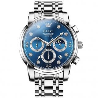 Ceas barbati Olevs Quartz Elegant Casual Analog Indici Luminosi Data Argintiu Albastru