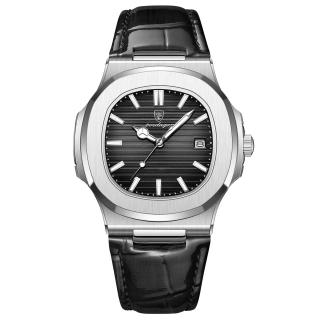 Ceas barbati Poedagar Casual Fashion Quartz Analog Piele Negru Argintiu