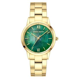 Ceas dama Hannah Martin Verde smarald Quartz Auriu Analog Elegant Otel