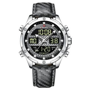 Ceas de mana barbatesc Naviforce Piele Digital Analog Quartz Cronometru Alarma Negru