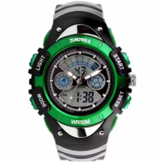 Ceas de mana barbatesc Skmei Digital Sport Cronometru Alarma Casual Fashion Argintiu Verde