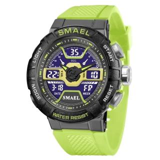 Ceas de mana barbatesc Smael Cronograf Dual Time Stil Army Militar Cronometru Alarma Sport Verde Fosforescent