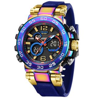 Ceas de mana barbatesc Smael Cronograf Stil Army Militar Dual Time Sport Cronometru Alarma Albastru