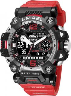 Ceas de mana barbatesc Smael Dual Time Cronograf Cronometru Sport Stil Army Militar Alarma Rosu