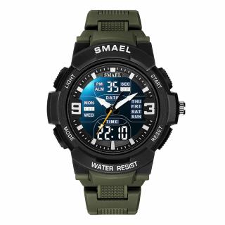 Ceas de mana barbatesc Smael Dual Time Cronograf Cronometru Sport Stil Army Militar Alarma Verde