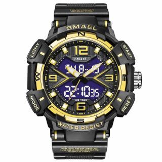 Ceas de mana barbatesc Smael Dual Time Stil Army Led Militar Cronometru Alarma Sport Negru Auriu