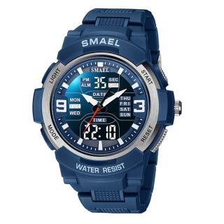 Ceas de mana barbatesc Smael Stil Army Militar Sport Dual Time Cronograf Cronometru Alarma Albastru