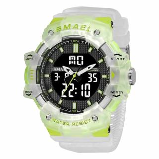 Ceas de mana barbatesc Smael Stil Militar Army Dual Time Cronometru Alarma Sport Alb Verde