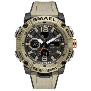 Ceas de mana barbatesc Smael Stil Militar Army Dual Time Sport Alarma Quartz Cronometru Lumina de fundal Khaki