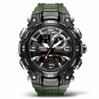 Ceas de mana barbatesc Smael Stil Militar Army Quartz Dual Time Sport Alarma Cronometru Lumina de fundal Verde