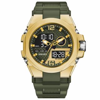 Smael Ceas barbatesc de mana Sport Dual time Led Cronograf Stil Army Militar Multifunctional Auriu Verde