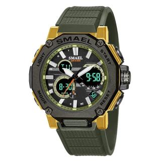 Smael Ceas barbatesc Sport Dual time Cronograf Stil Army Militar Digital Quartz  Verde Auriu