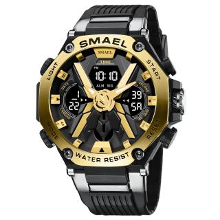 Smael Ceas barbatesc Sport Dual time Cronograf Stil Army Militar  Multifunctional Negru Auriu