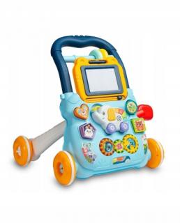 Antepremergator Albastru Bebe cu Tabla de Scris si Jucarii Detasabile