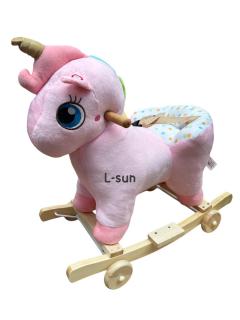 Balansoar Unicorn Roz 2 in 1 pentru Copii ,       Spatar, Centura, Muzica si Roti din Plus