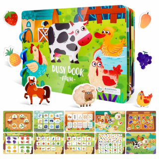 Carte Montessori cu activitati educative Stickere reutilizabile in limba engleza Ferma Busy Book