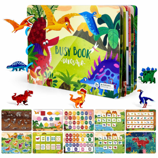 Carte Montessori cu activitati stickere Reutilizabila Dinozauri
