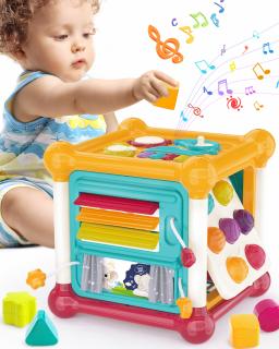 Cub de Activitati 6 in 1 pentru Bebelusi ,       Jucarie Montessori Educationala cu Muzica si Jocuri