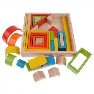 Cuburi  Lemn Stivuire Curcubeu - Set Cuburi Montessori Rainbow