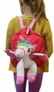 Ghiozdan Din Plus Unicorn 3D Rucsac Gradinita din PLus Unicorn Rosu