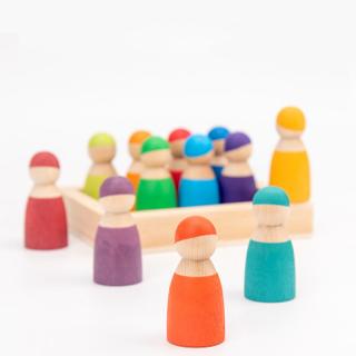 Joc de lemn Papusile Montessori Pioni colorati Peg Dolls