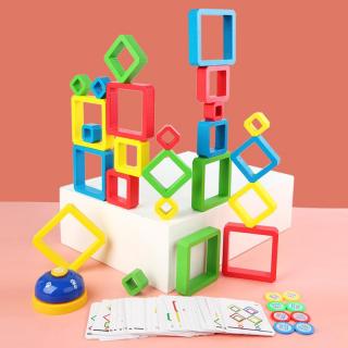 Joc de Societate Stivuire din Lemn - Stacking Game Senzorial cu Forme Geometrice