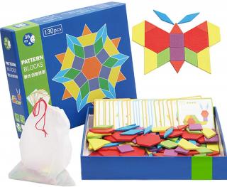 Joc din Lemn Educational Tangram 130 piese