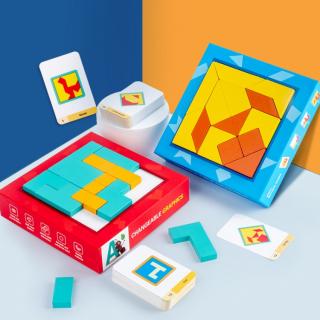 Joc din lemn gandire logica Tangram Puzzle 3D - Puzzle Poligon