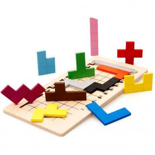 Joc din Lemn Puzzle Tetris - Tangram 3D