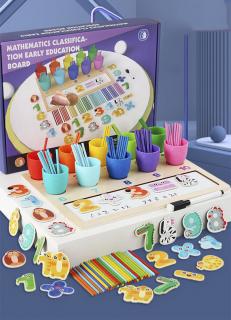 Joc Educativ Montessori - Clasificare Culori si Invatare Numere, Jucarie Lemn Copii