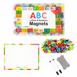 Joc Magnetic STEM 229 Piese cu Litere, Cifre si Simboluri Matematice - Plansa Magnetic Fata Verso