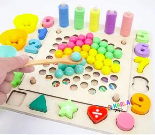 Joc Montessori Multifunctional - Puzzle Pescuit Magnetic, Sortator si Peg Board