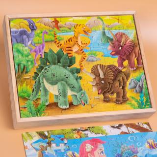 Joc Puzzle din lemn Dinozauri 4 in 1 cu cutie