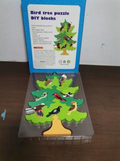 Joc Puzzle din Lemn Montessori Copacul cu Pasari 3D Joc Echilibru Tetris
