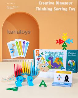 Joc Puzzle Montessori din Lemn  Potrivire si Sortare Culori Carduri Dinozaur