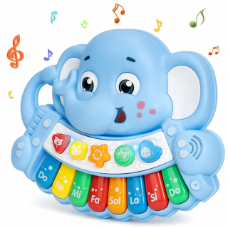 Jucarie Interactiva  muzicala Elefant albastru Pian cu lumini si sunete