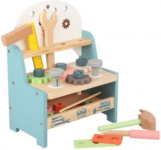 Jucarie Montessori Banc de Scule din Lemn cu Menghina si Trusa - Workbench