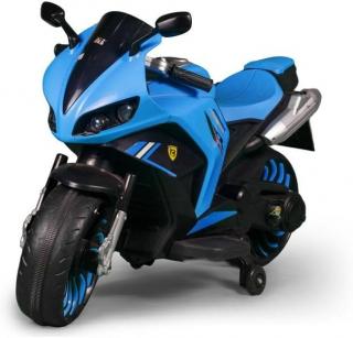 Motocicleta Electrica Copii 12V  ,       Albastra, LED, Roti Ajutatoare, USB  Sunete