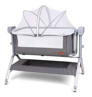 Patut Gri Co-Sleeper Electric cu Functie de Leganat, Telecomanda, Carusel