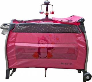 Patut pliabil Baby Care Roz ,       2 Nivele, Balansoar, Muzica, Carusel, Plasa insecte, Masa infasat