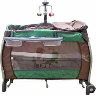 Patut pliabil Baby Care Verde ,       2 Nivele, Balansoar, Muzica, Carusel, Plasa insecte, Masa infasat
