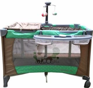 Patut Pliabil Copii Baby Care Verde ,       2 Nivele, Melodii, Masa Infasat, Carusel Jucarii, Plasa Insecte