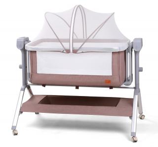 Patut Roz Co-Sleeper Electric cu Functie de Leganat, Telecomanda, Carusel