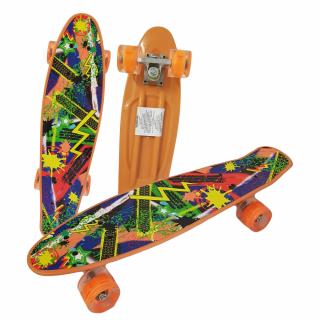 Penny Board cu roti de silicon si lumini cu print grafic Colour Splash portocaliu