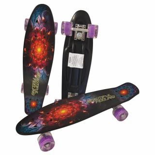 Penny Board cu roti de silicon si lumini cu print grafic Flower