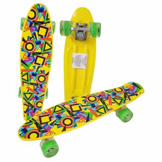 Penny Board cu roti de silicon si lumini cu print grafic geometric galben