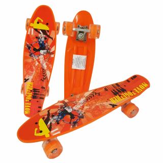 Penny Board cu roti de silicon si lumini cu print grafic Move Together Portocaliu