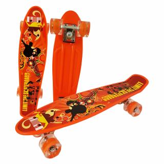 Penny Board cu roti de silicon si lumini cu print grafic portocaliu