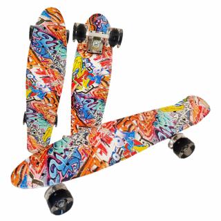 Penny Board cu roti de silicon si lumini integrate multicolor, predominant portocaliu