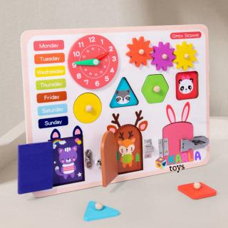 Placa Activitatii Incuietori Montessori Busy Board Ceas si Calendar Busy Board